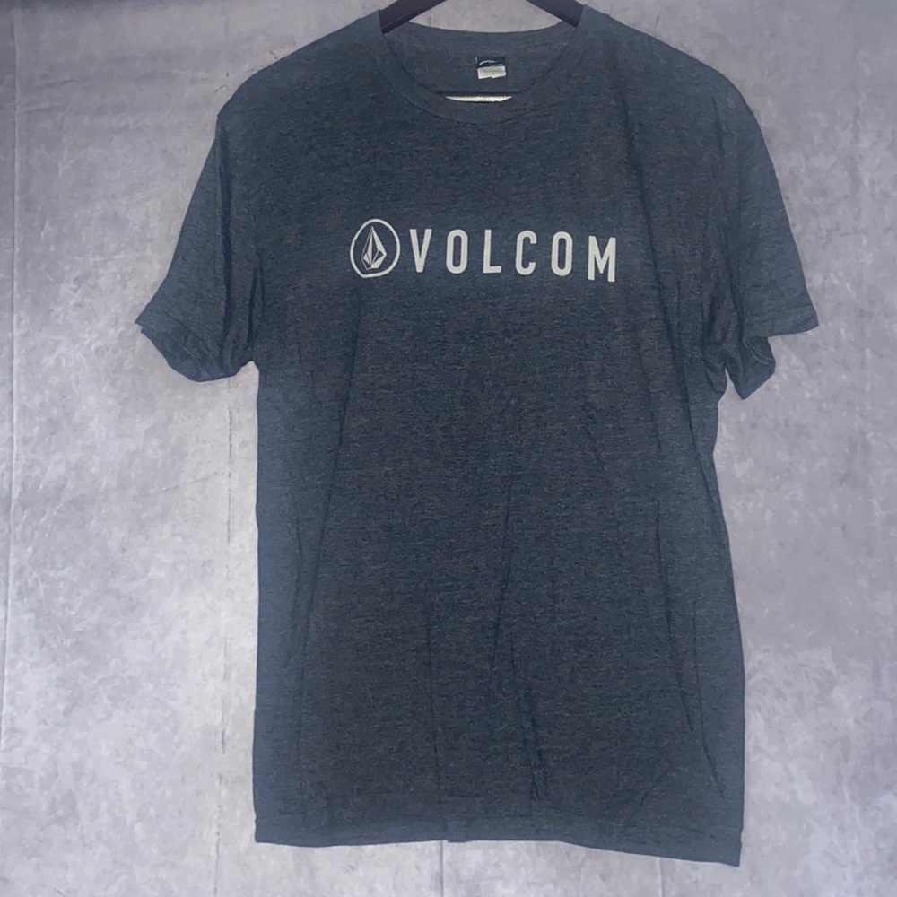 Volcom woman’s dark heathered grey basic cotton logo tee shirt size medium